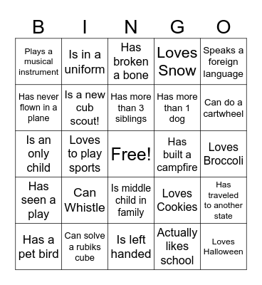 Icebreaker Bingo Card