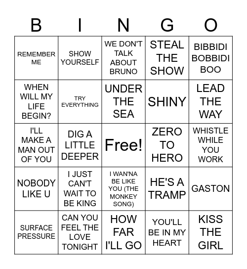 DISNEY Bingo Card