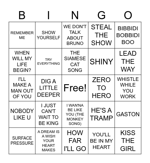 Round Three: Disney Bingo Card