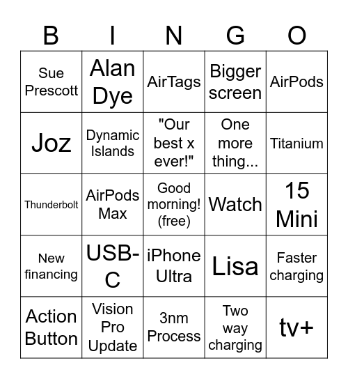 September Event Bingo Card