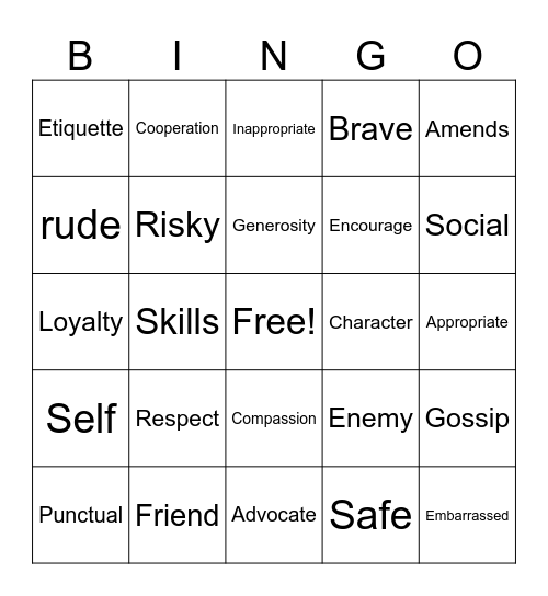 Social Skills Bing Bingo Card