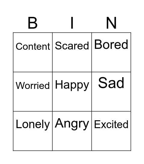 Emotion Bingo Card