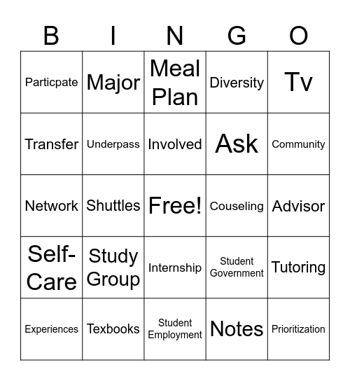 Navigating College Bingo Card