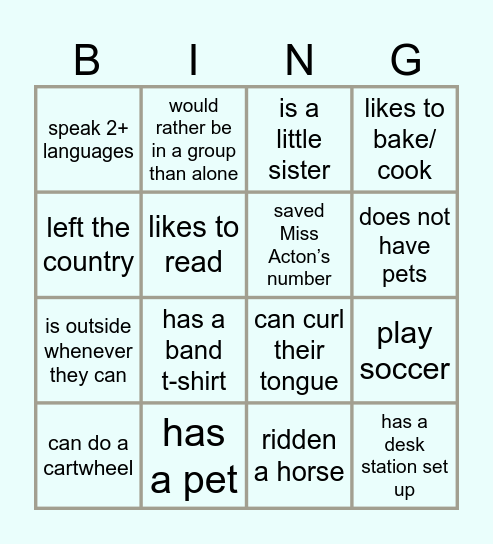 Welcome Bingo Card