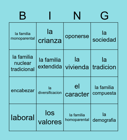 Unidad 1 Bingo Card
