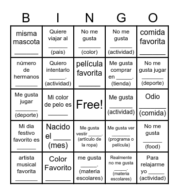 En común Bingo Card