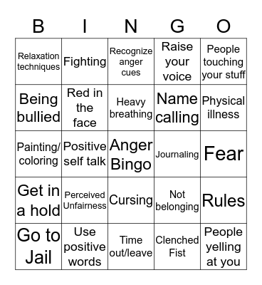 Anger Management Bingo Card