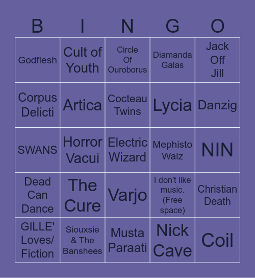 Lucer Music Bingo Card