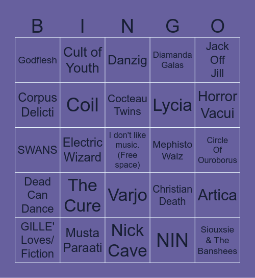 Lucer Music Bingo Card