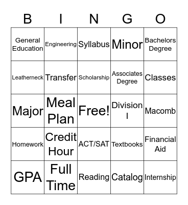 Western Illinois University Bingo Card