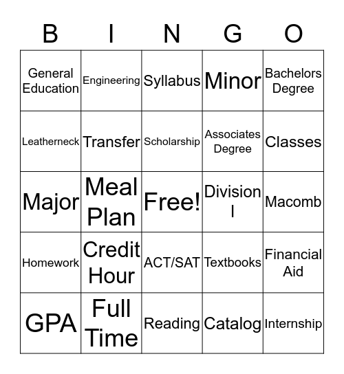 Western Illinois University Bingo Card