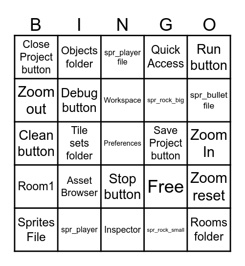 GameMaker Bingo Card