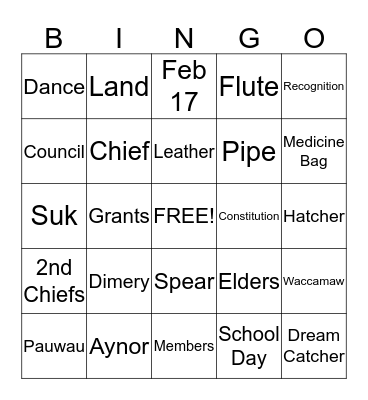 Waccamaw Tribal Bingo Card