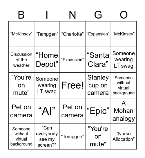 LeanTaaS Infusion Outbound BINGO Card