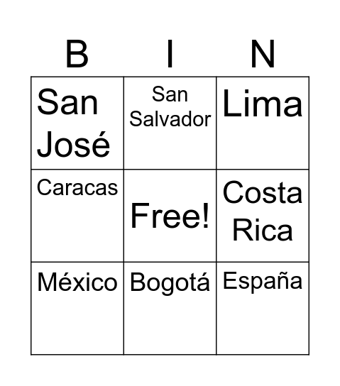 ¿De dónde eres? Bingo Card