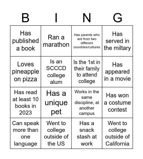 High Five Connections Bingo Card