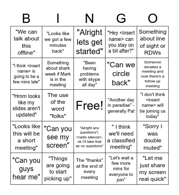 Phrases at Work Bingo Card