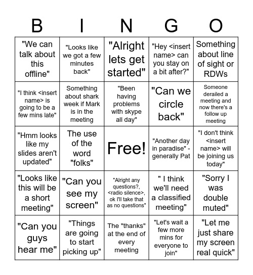 Phrases at Work Bingo Card