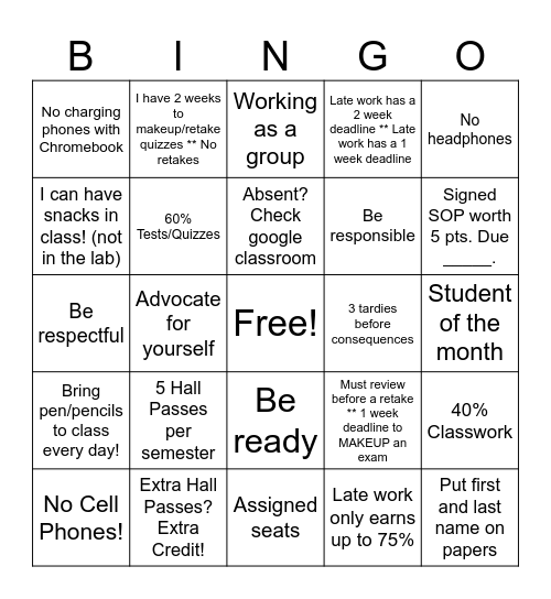 Neff Procedures Bingo Card