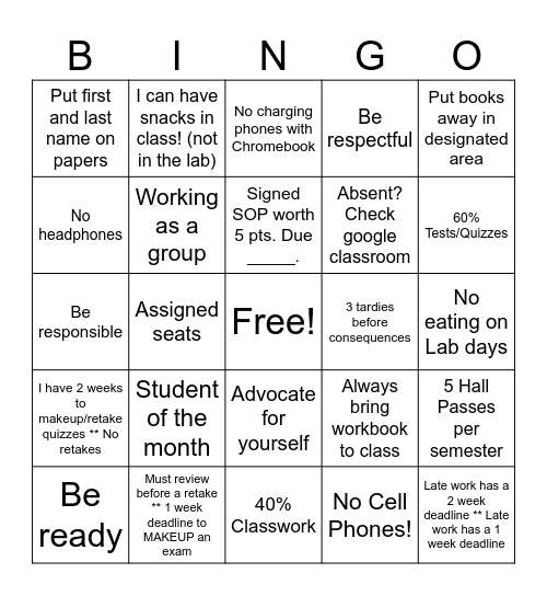 Neff Procedures Bingo Card