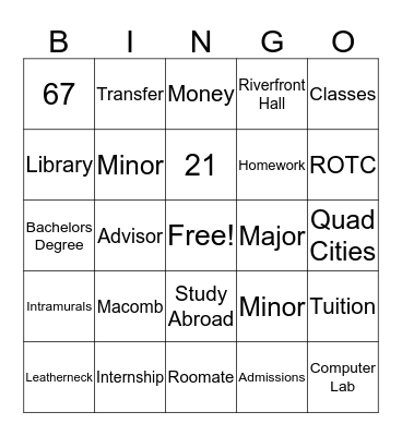 Western Illinois University Bingo Card