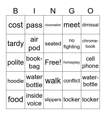 School Expectations Bingo Card