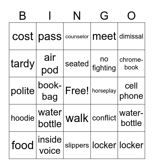 School Expectations Bingo Card