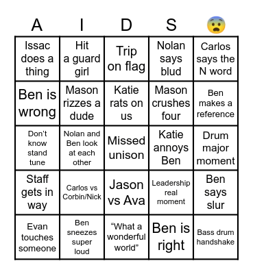 Bass Drum Bingo Card