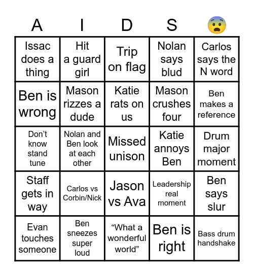 Bass Drum Bingo Card