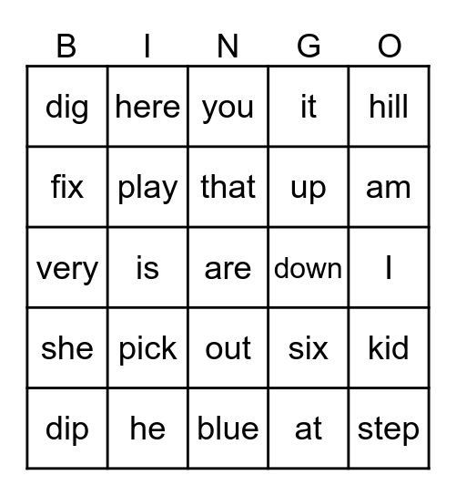 Vocabulary Week 1 and Review Bingo Card