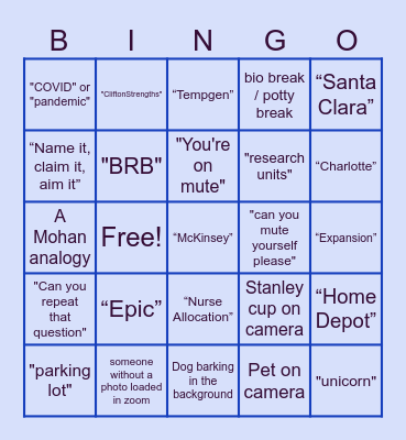 LeanTaaS Infusion Outbound Retreat Bingo Card