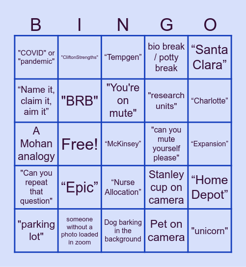 LeanTaaS Infusion Outbound Retreat Bingo Card