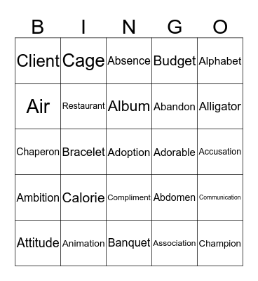 Cognates  Bingo Card