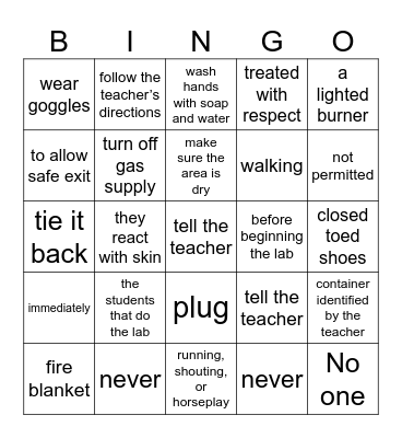 Lab Safety Bingo Card