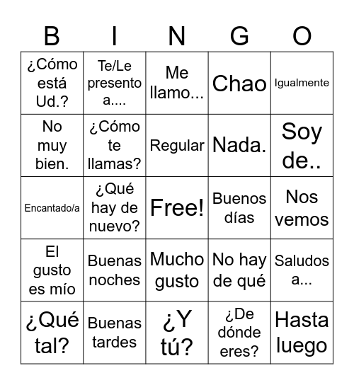 L.1 Hola, ¿Qué tal? Bingo Card