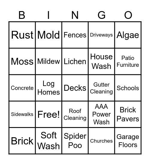 What AAA Power Wash Cleans Bingo Card