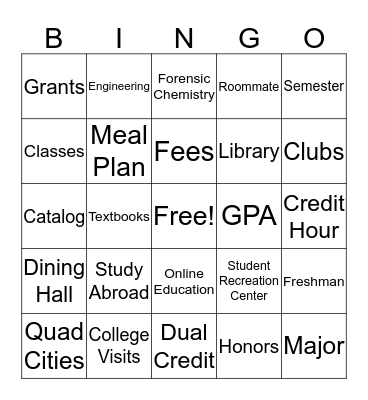 Western Illinois University Bingo Card