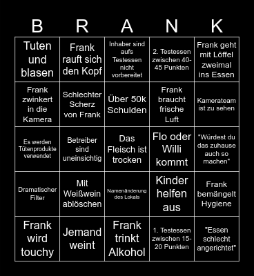 Brank Frosins Ringo Bingo Card