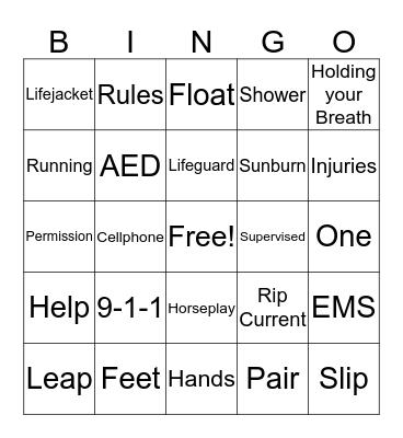Water Safety Bingo Card