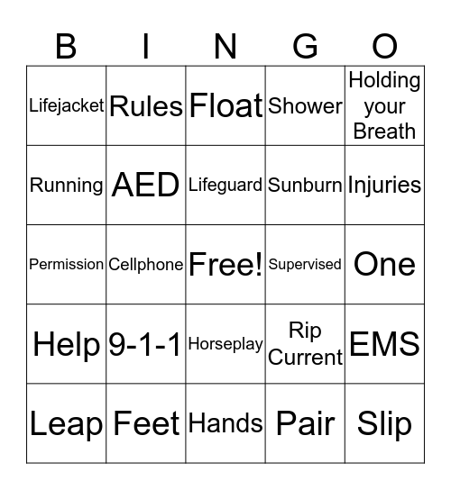 Water Safety Bingo Card