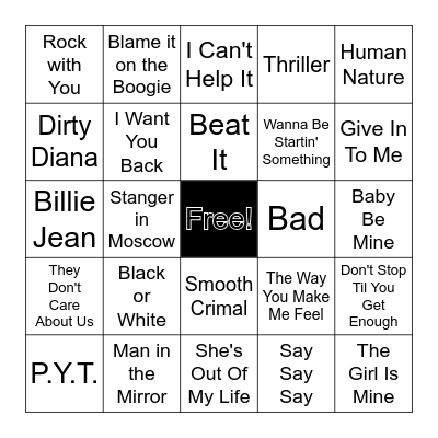 Michael Jackson (ish) Bingo Card