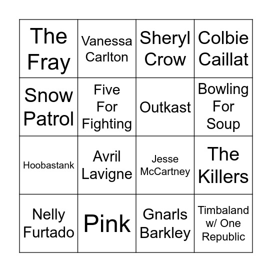 Boogie Down Bingo Game #1 Bingo Card