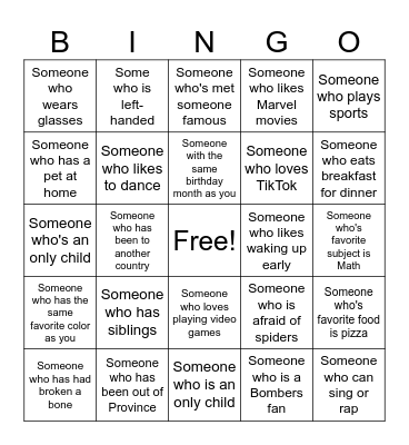 Human Bingo Card