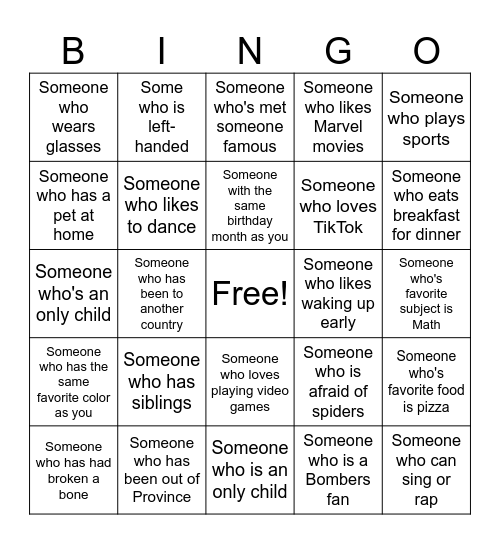 Human Bingo Card