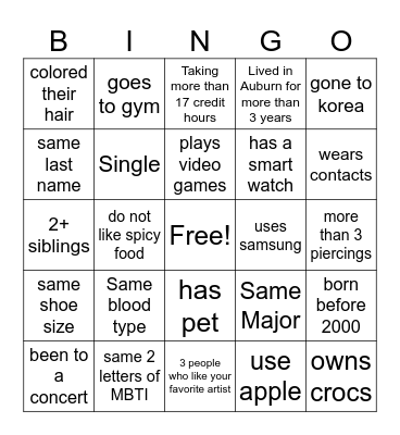 Untitled Bingo Card