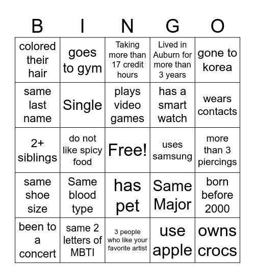 Untitled Bingo Card