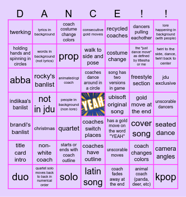 Just Dance Bingo Card