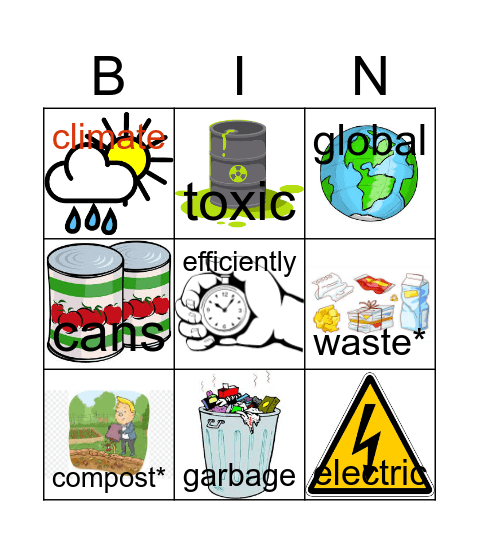 Recycle unit: Parts of Speech Bingo Card