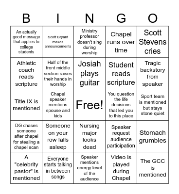Chapel BINGO Card