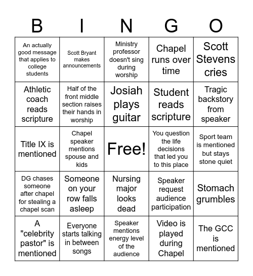 Chapel BINGO Card